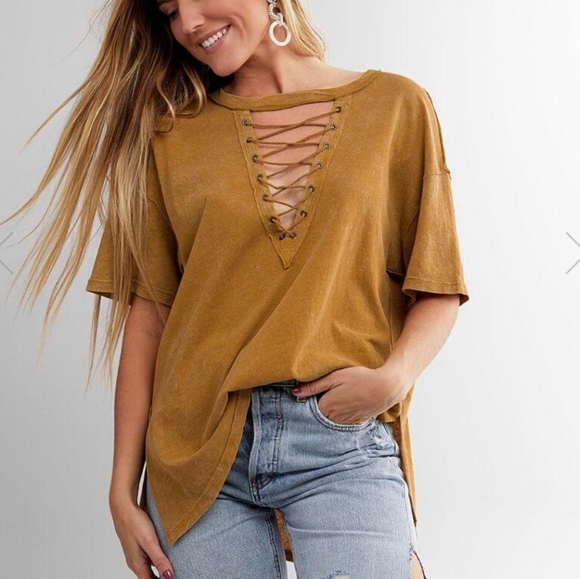 Free People Tops - Free People Azaela Lace Up Tee S NWT
